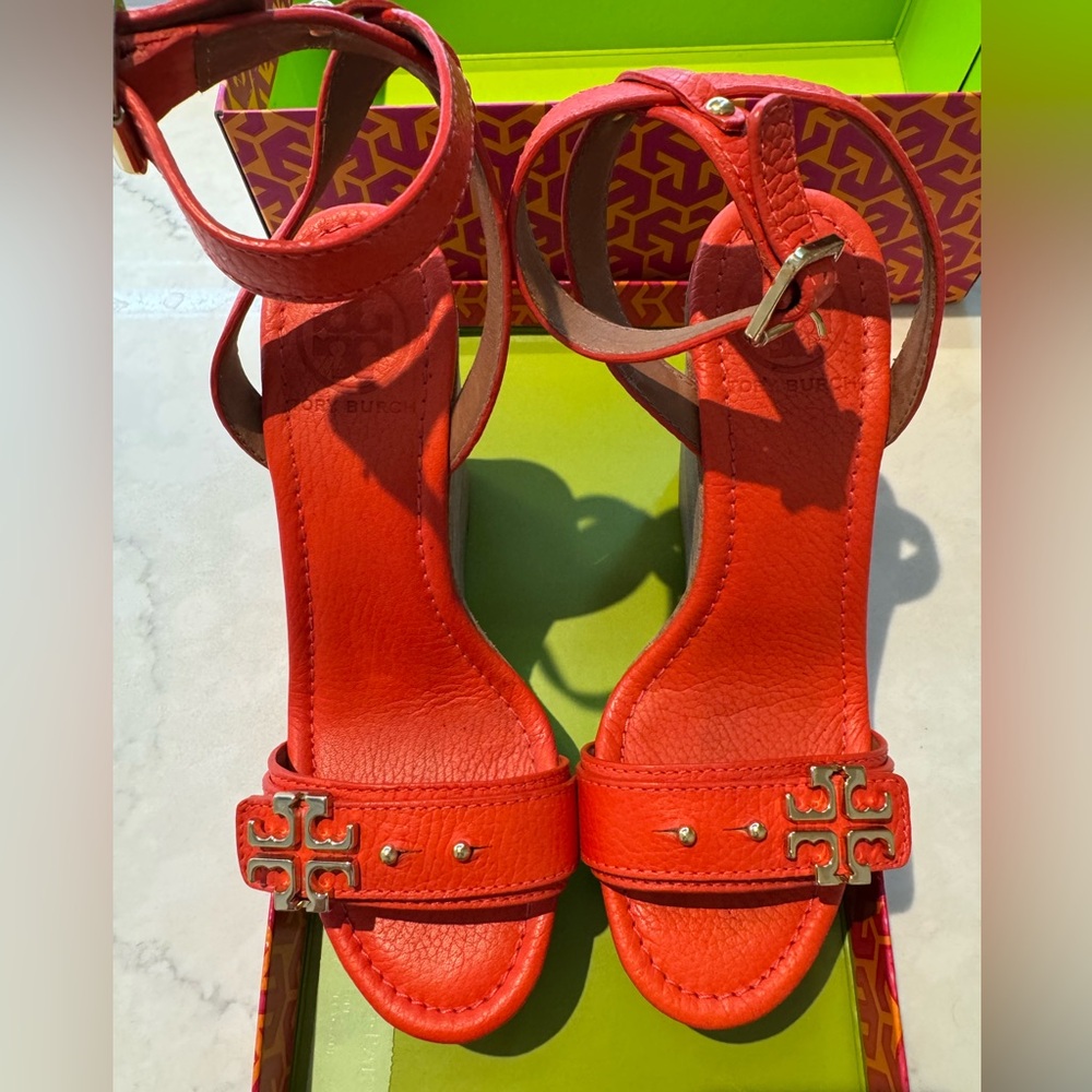 Tory Burch orange Wedge  Heel with Straps Sandal - real leather . SOLD OUT